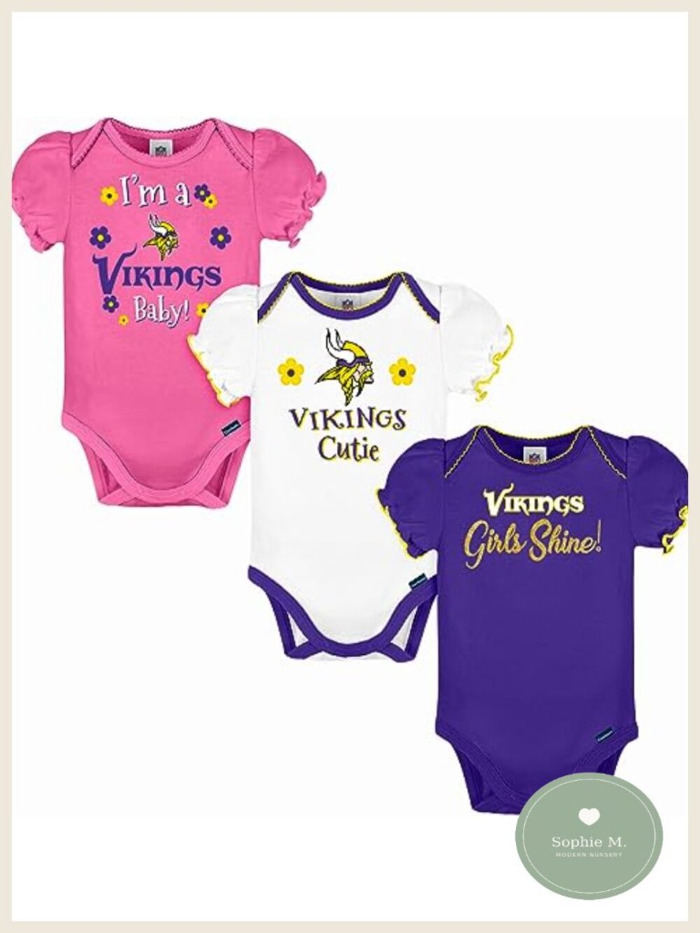 NFL Baby Girls 3-Pack Short Sleeve Onesie Bodysuit - Cotton